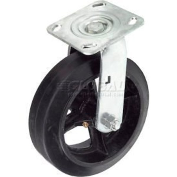 Global Equipment Heavy Duty Swivel Plate Caster 8" Mold-On Rubber Wheel 600 Lb. Capacity TP70-8-RAL